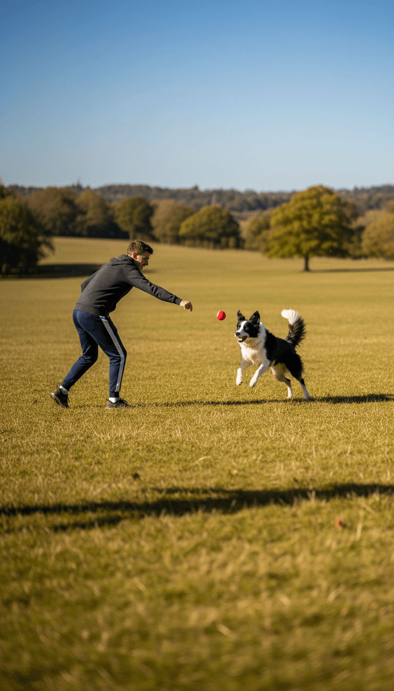 Dog and owner playing outdoors